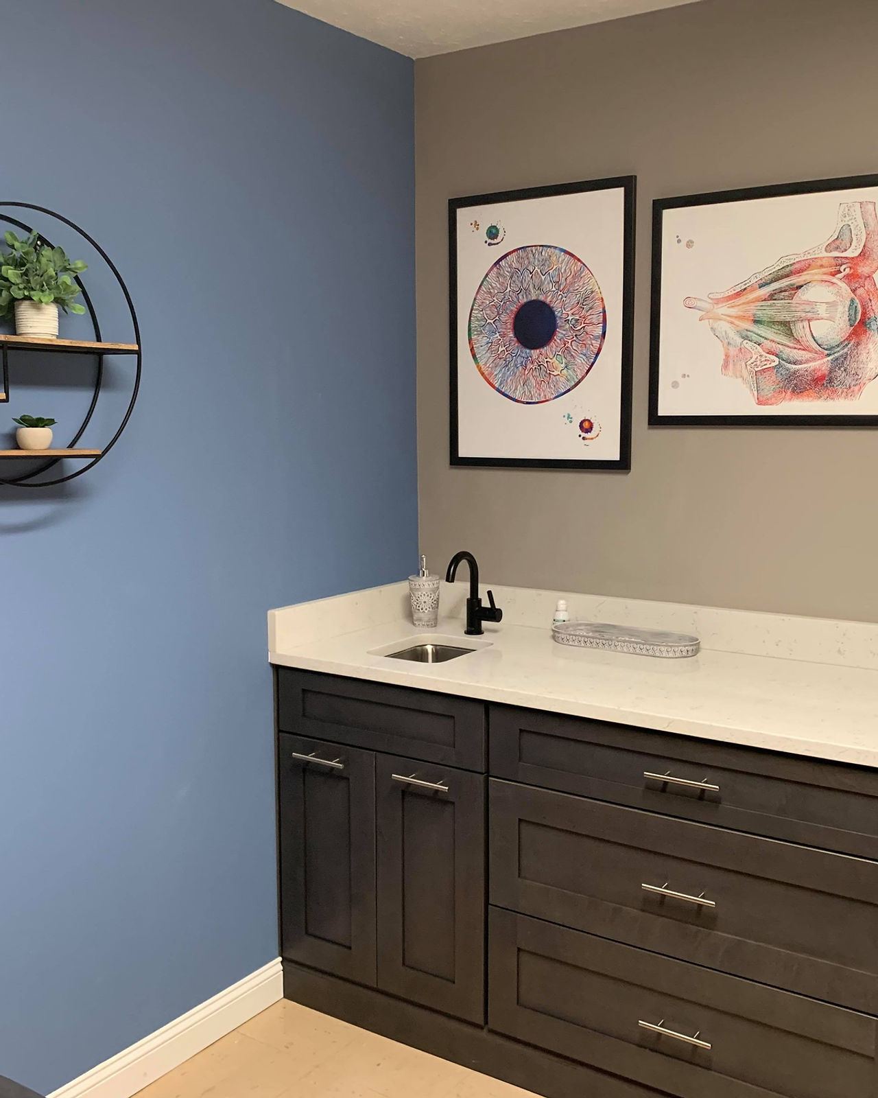 Pre-test room with eye anatomy prints